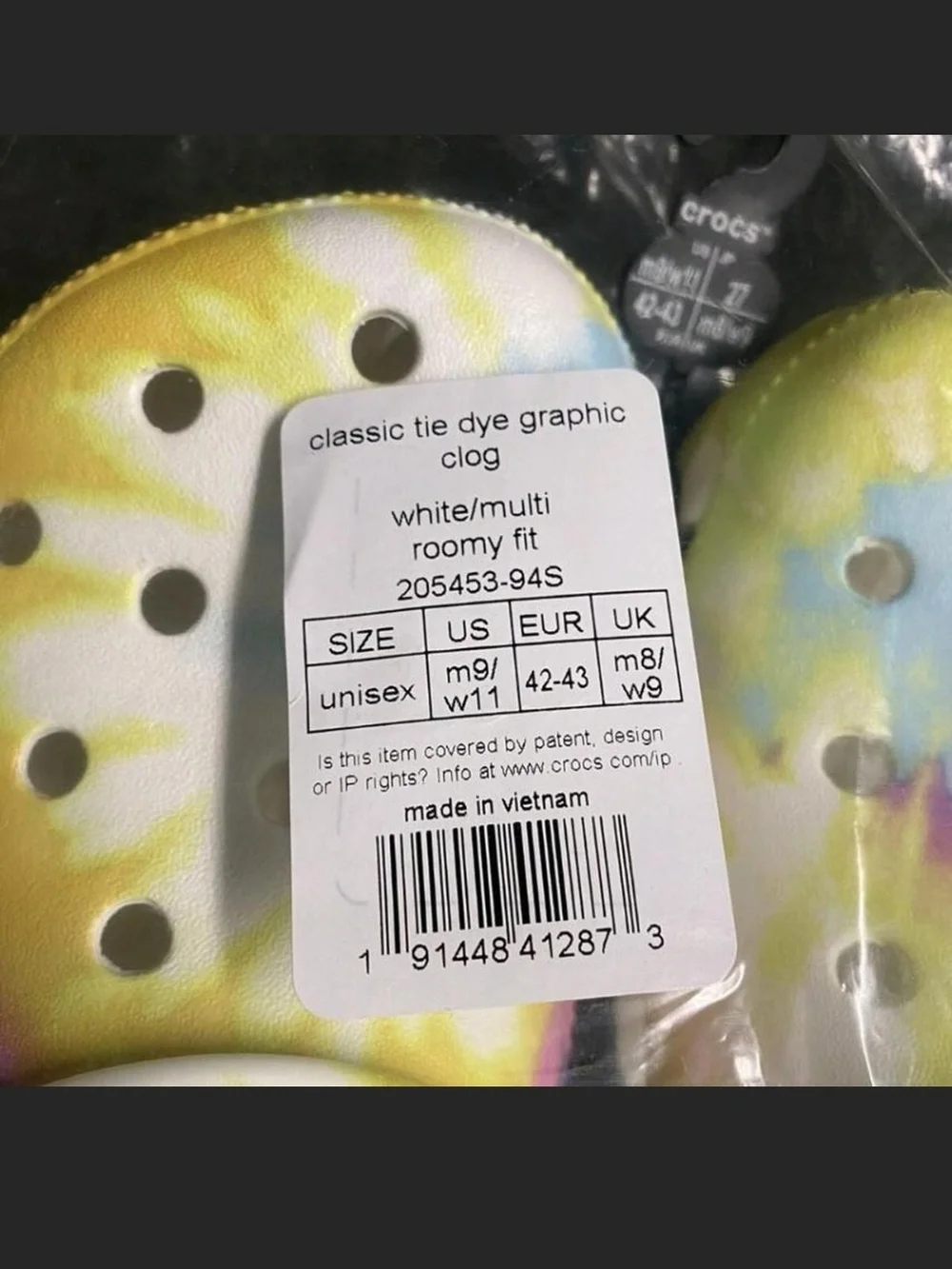 Crocs Women's Tie-Dye Slip-On Clog - Pastel Yellow Blue Pink Size 7